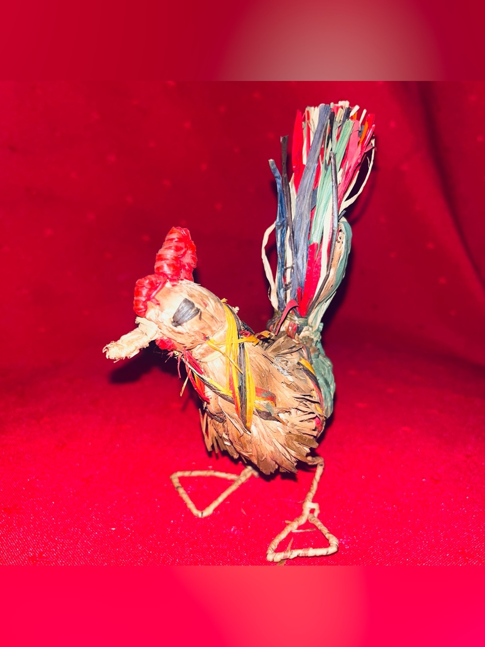 Vintage handmade raffia rooster 1960s